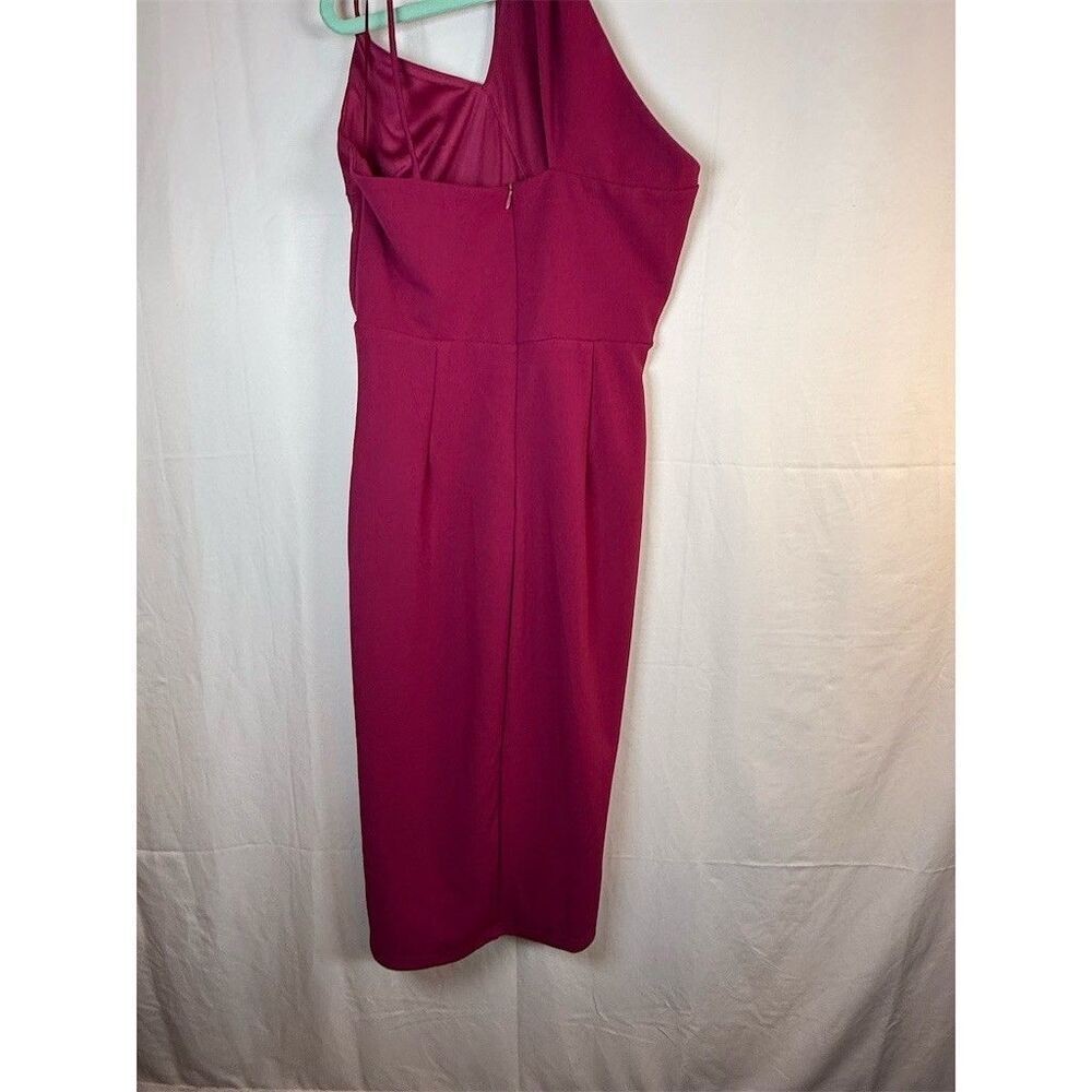 Womens Lena One Shoulder Bodycon Midi Dress Pink Ruched Wrap Front Slit Size M - Picture 6 of 10